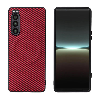 For Sony Xperia 5 IV Precise Cutout Carbon Fiber Texture Vegan Leather Phone Case - Red - EDA010206105B