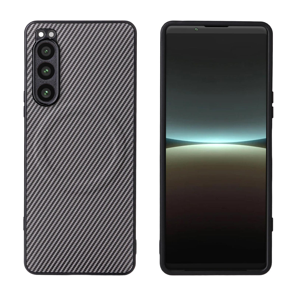 For Sony Xperia 5 IV Precise Cutout Carbon Fiber Texture Vegan Leather Phone Case - Grey - EDA010206105C