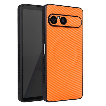 For Sony Xperia 10 VII Precise Cutout Carbon Fiber Texture Vegan Leather Phone Case - Orange - EDA010206107A