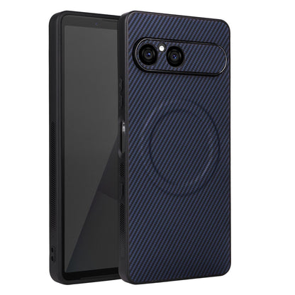 For Sony Xperia 10 VII Precise Cutout Carbon Fiber Texture Vegan Leather Phone Case - Blue - EDA010206107D