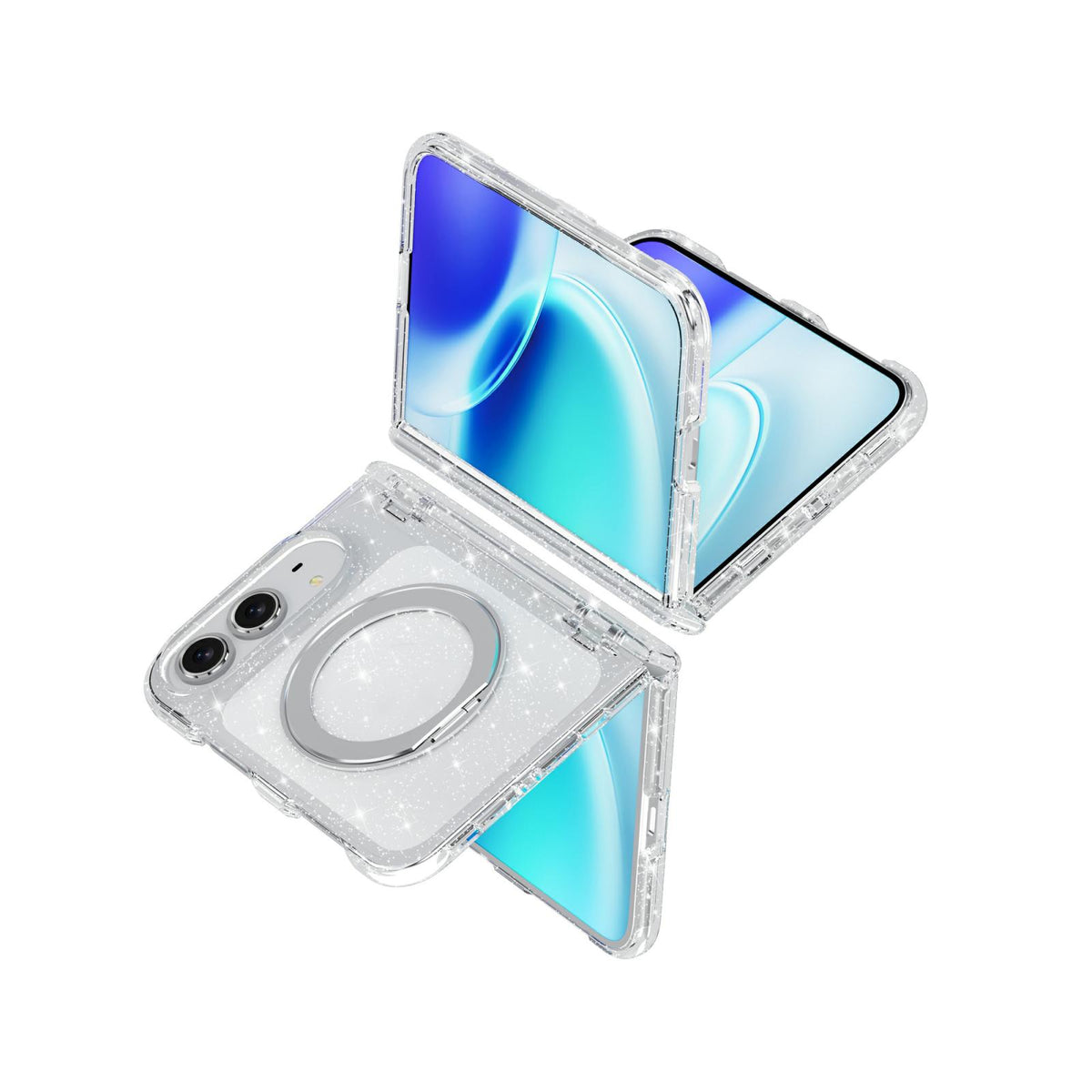 For iPhone Duo Terminator Style Glitter Powder Magnetic Holder Phone Case - White - EDA010209101A