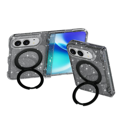 For iPhone Duo Terminator Style Glitter Powder Magnetic Holder Phone Case - Black - EDA010209101B