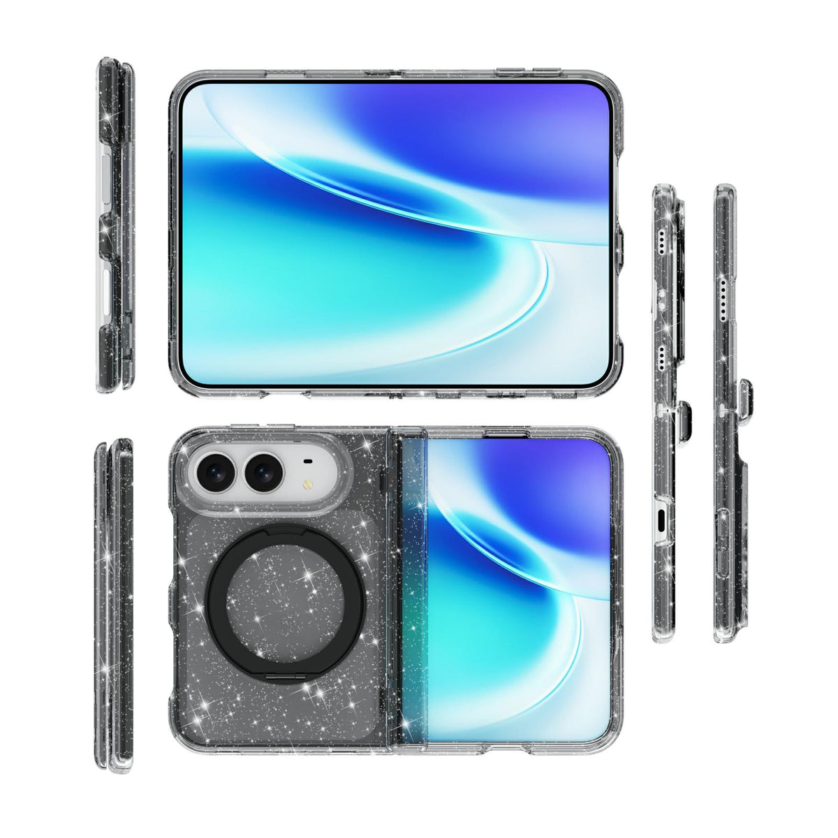 For iPhone Duo Terminator Style Glitter Powder Magnetic Holder Phone Case - Black - EDA010209101B