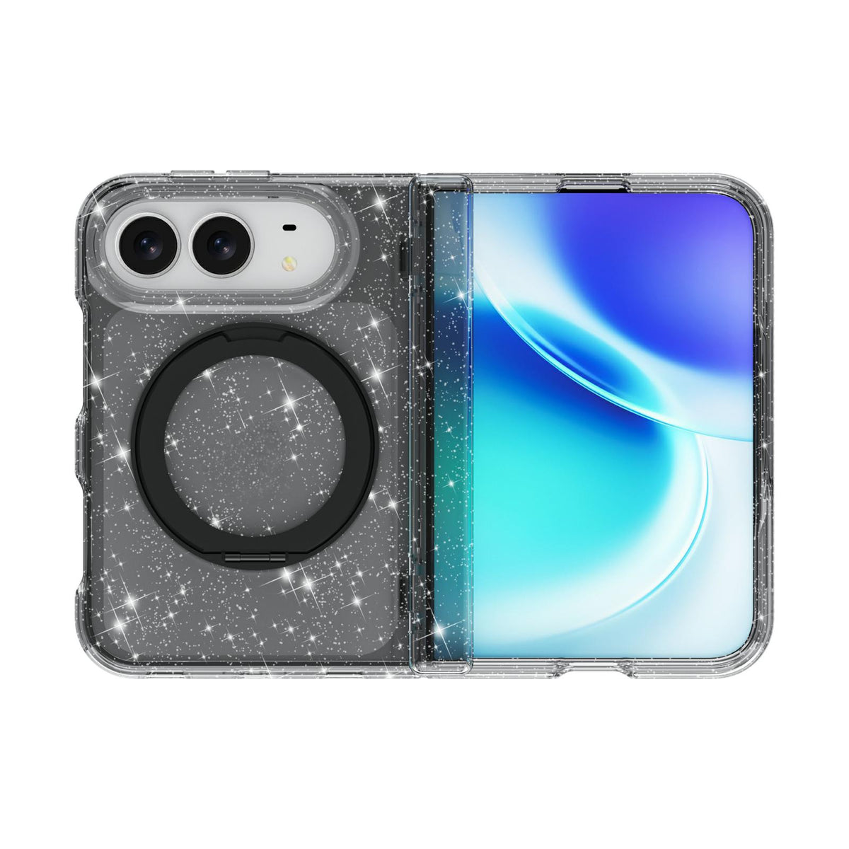 For iPhone Duo Terminator Style Glitter Powder Magnetic Holder Phone Case - Black - EDA010209101B