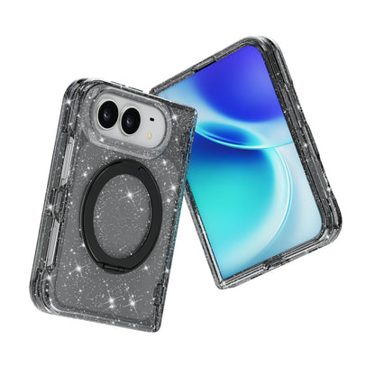 For iPhone Duo Terminator Style Glitter Powder Magnetic Holder Phone Case - Black - EDA010209101B