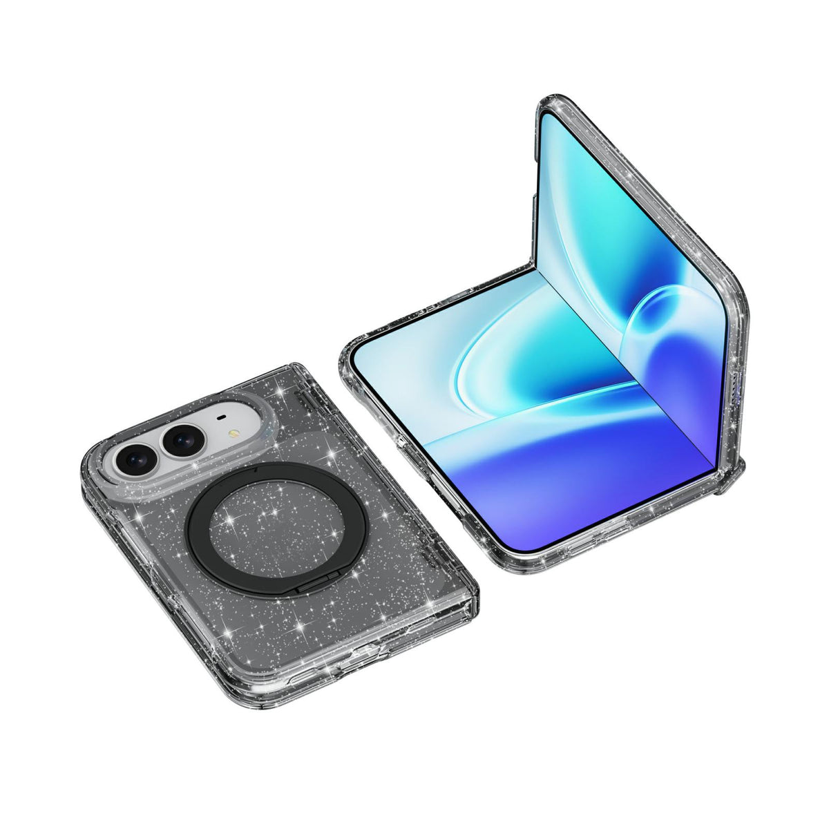 For iPhone Duo Terminator Style Glitter Powder Magnetic Holder Phone Case - Black - EDA010209101B