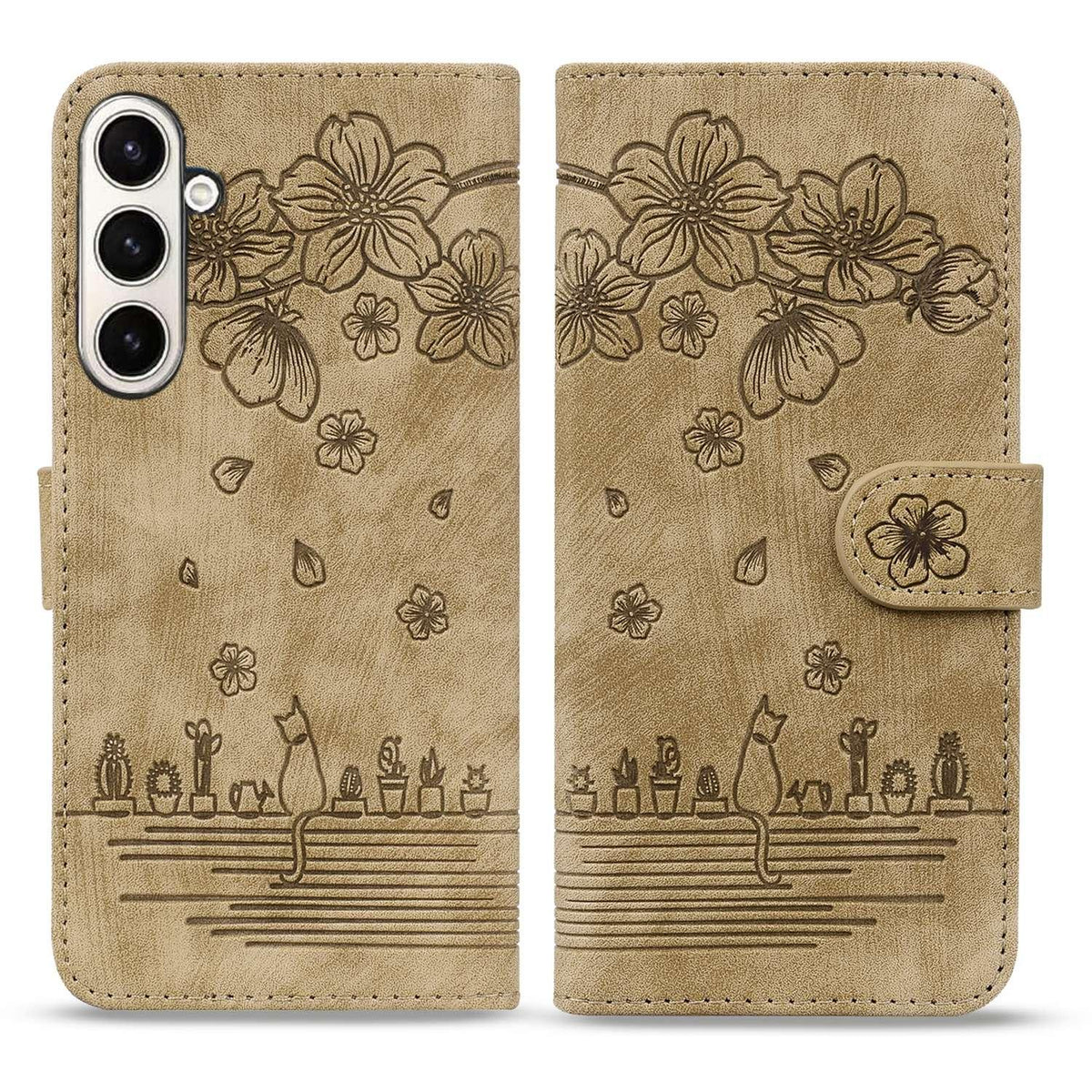 For Galaxy Z Fold8 Ultra 5G Cartoon Sakura Cat Embossed Leather Phone Case - Brown - EDA010209503A