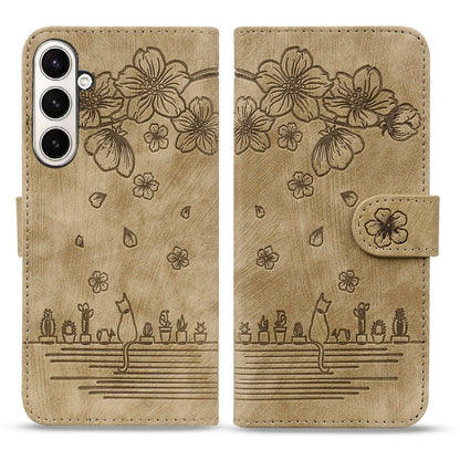 For Galaxy Z Fold8 Ultra 5G Cartoon Sakura Cat Embossed Leather Phone Case - Brown - EDA010209503A