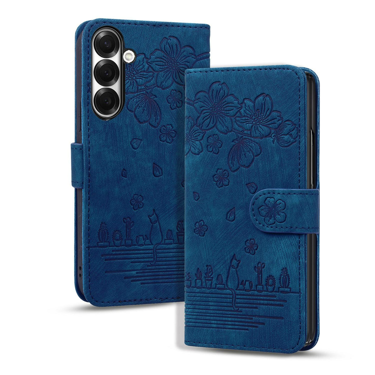 For Galaxy Z Fold8 Ultra 5G Cartoon Sakura Cat Embossed Leather Phone Case - Royal Blue - EDA010209503B