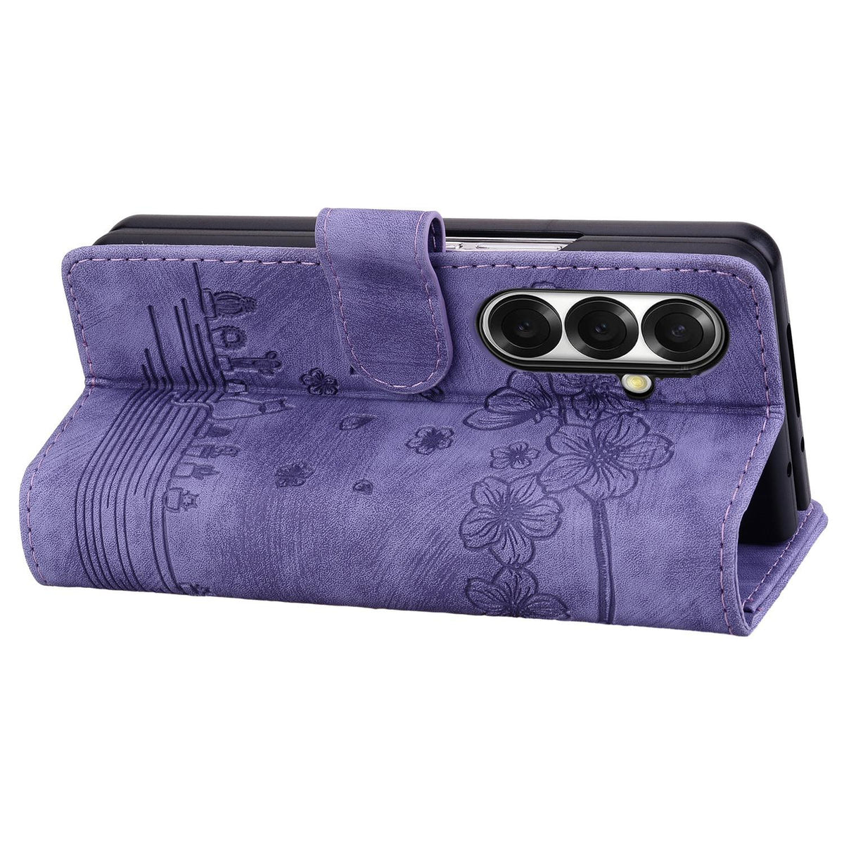 For Galaxy Z Fold8 Ultra 5G Cartoon Sakura Cat Embossed Leather Phone Case - Purple - EDA010209503D