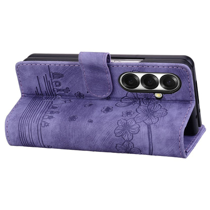 For Galaxy Z Fold8 Ultra 5G Cartoon Sakura Cat Embossed Leather Phone Case - Purple - EDA010209503D