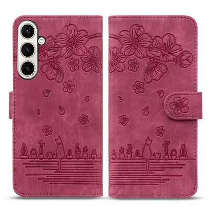 For Galaxy Z Fold8 Ultra 5G Cartoon Sakura Cat Embossed Leather Phone Case - Wine Red - EDA010209503E