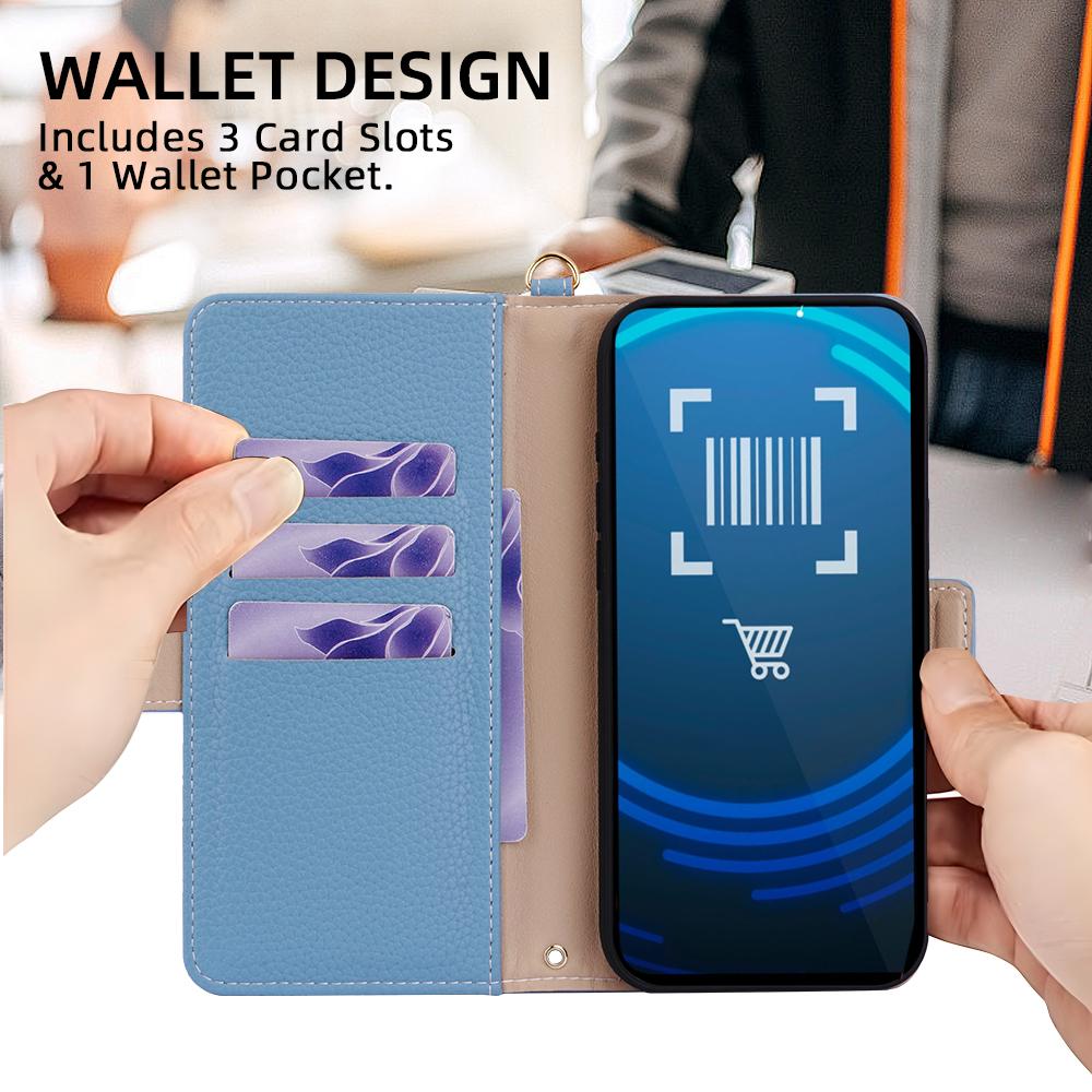 For Google Pixel 9a Bunny Ears Side Magnetic Clasp Vegan Leather Phone Case with Wrist Strap - Blue - EDA010209902A