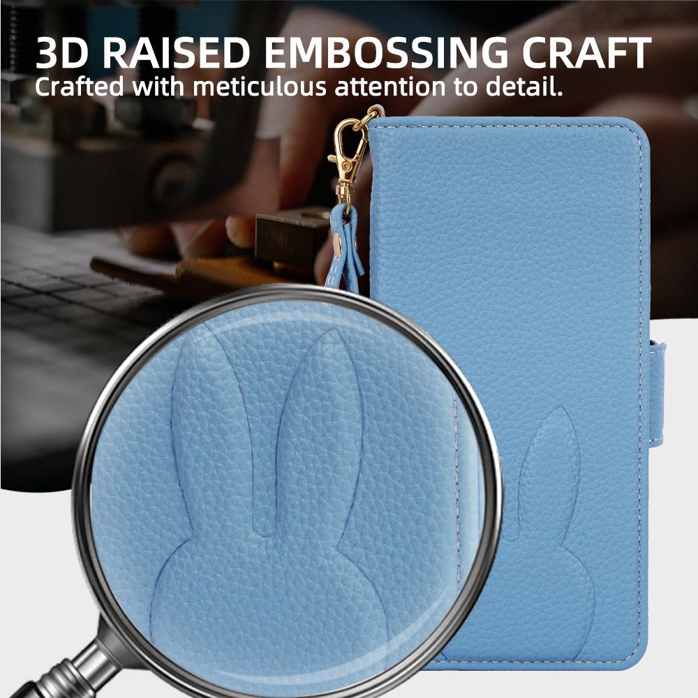 For Google Pixel 9a Bunny Ears Side Magnetic Clasp Vegan Leather Phone Case with Wrist Strap - Blue - EDA010209902A