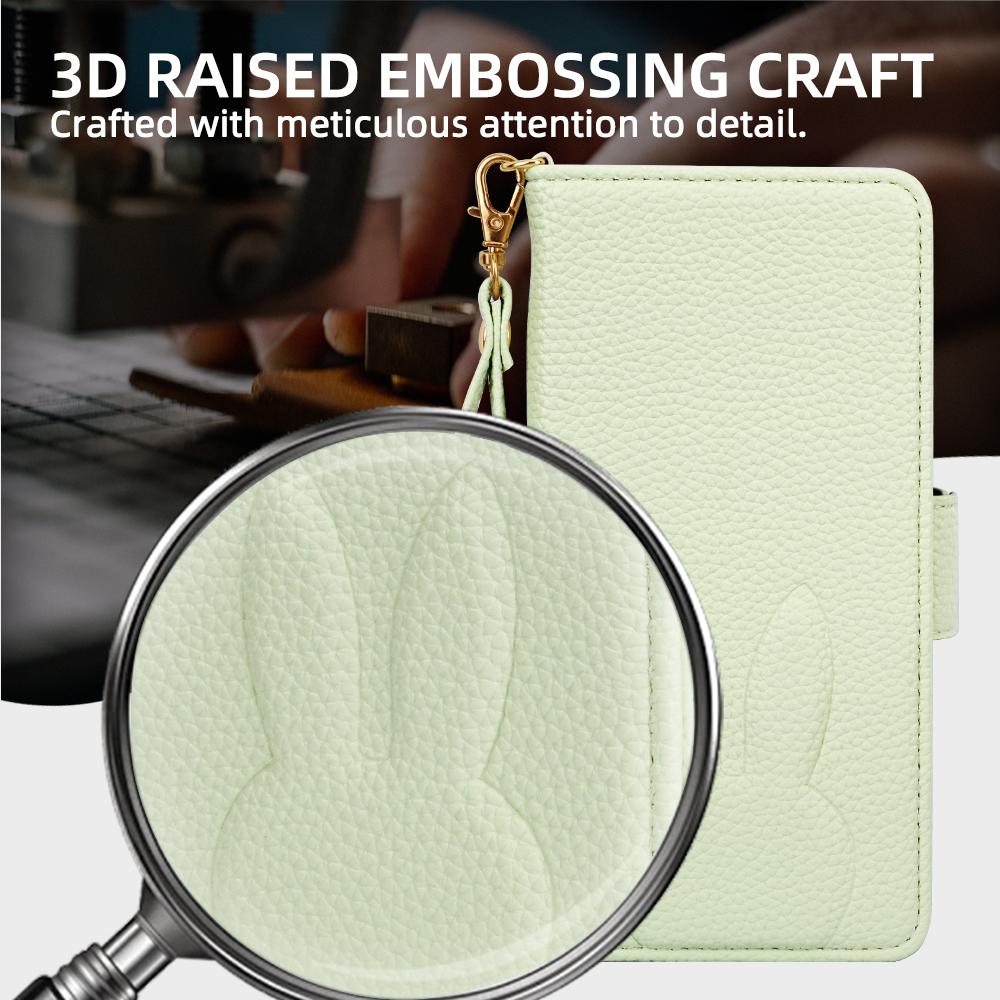 For Google Pixel 9a Bunny Ears Side Magnetic Clasp Vegan Leather Phone Case with Wrist Strap - Green - EDA010209902B