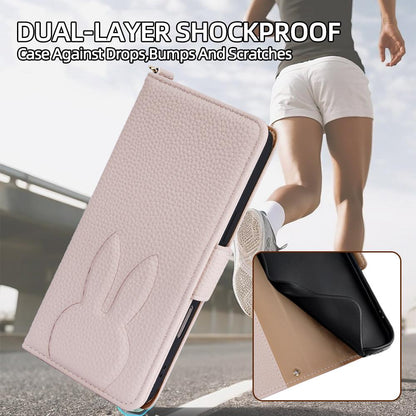 For Google Pixel 9a Bunny Ears Side Magnetic Clasp Vegan Leather Phone Case with Wrist Strap - Light Pink - EDA010209902E