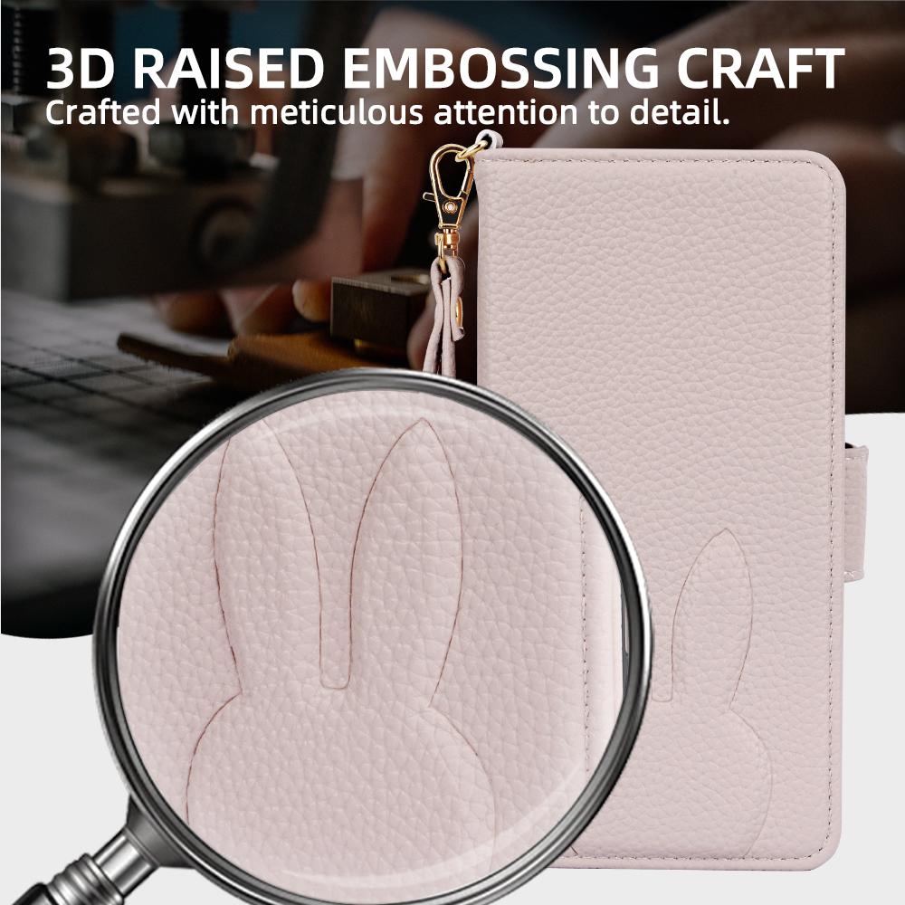 For Google Pixel 9a Bunny Ears Side Magnetic Clasp Vegan Leather Phone Case with Wrist Strap - Light Pink - EDA010209902E