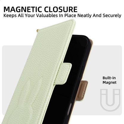 For Google Pixel 7a Bunny Ears Side Magnetic Clasp Vegan Leather Phone Case with Wrist Strap - Green - EDA010209903B