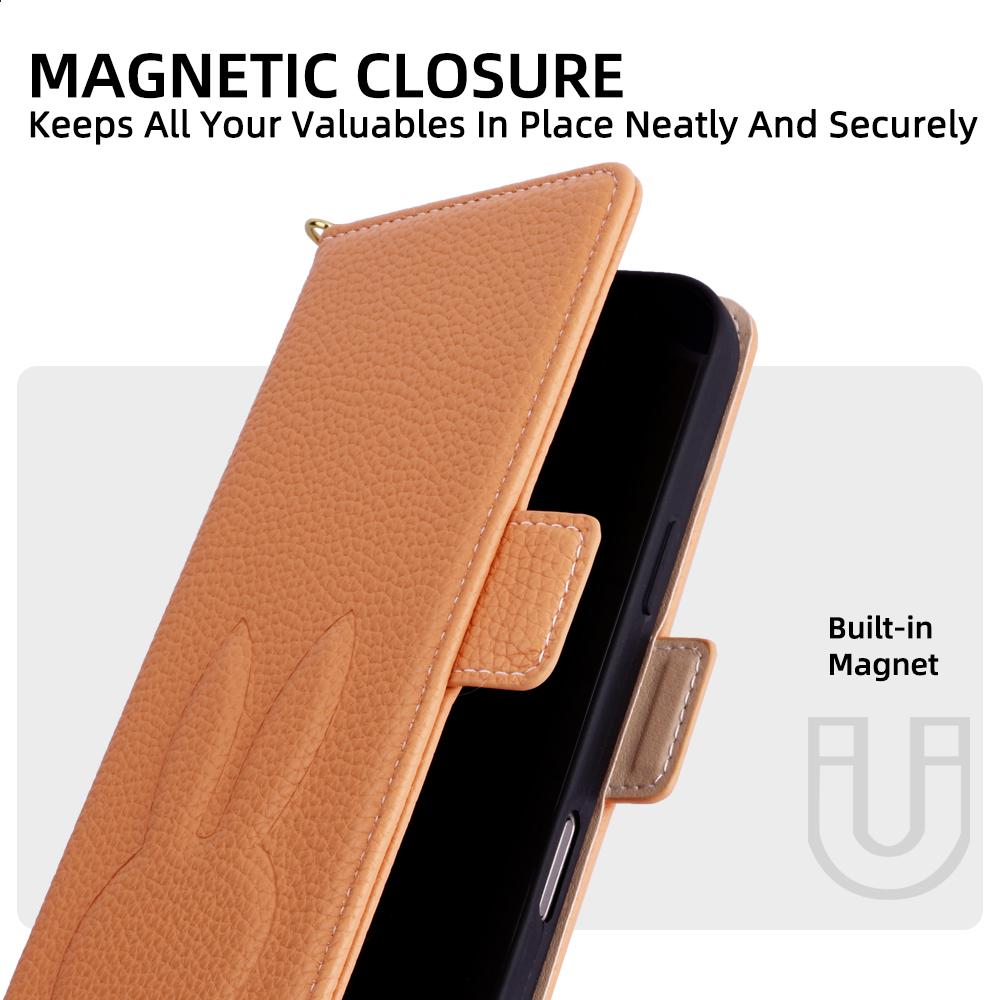 For Google Pixel 9 Bunny Ears Side Magnetic Clasp Vegan Leather Phone Case with Wrist Strap - Brown - EDA010209906C