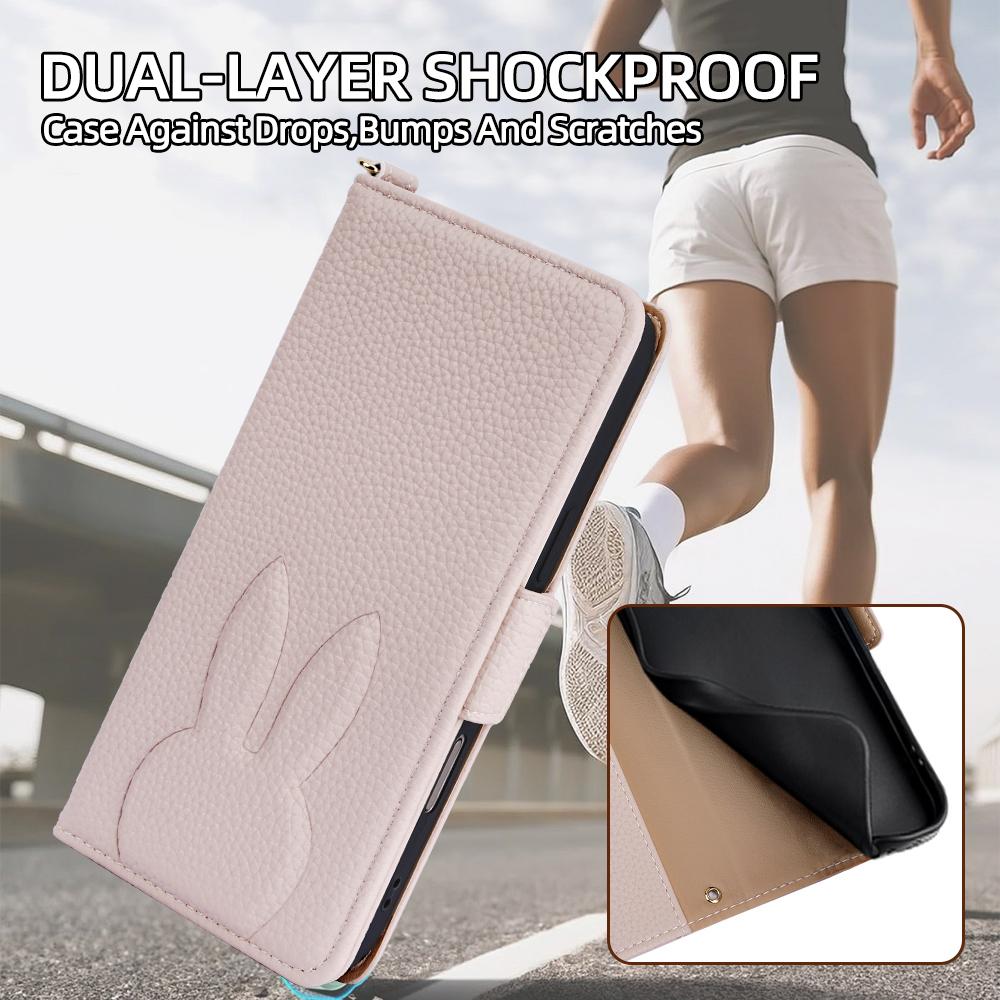 For Google Pixel 9 Bunny Ears Side Magnetic Clasp Vegan Leather Phone Case with Wrist Strap - Light Pink - EDA010209906E