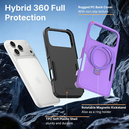For iPhone 18 Pro Shockproof Protective TPU Hybrid PC Ring Holder Magnetic Phone Case - Purple - EDA010210801A
