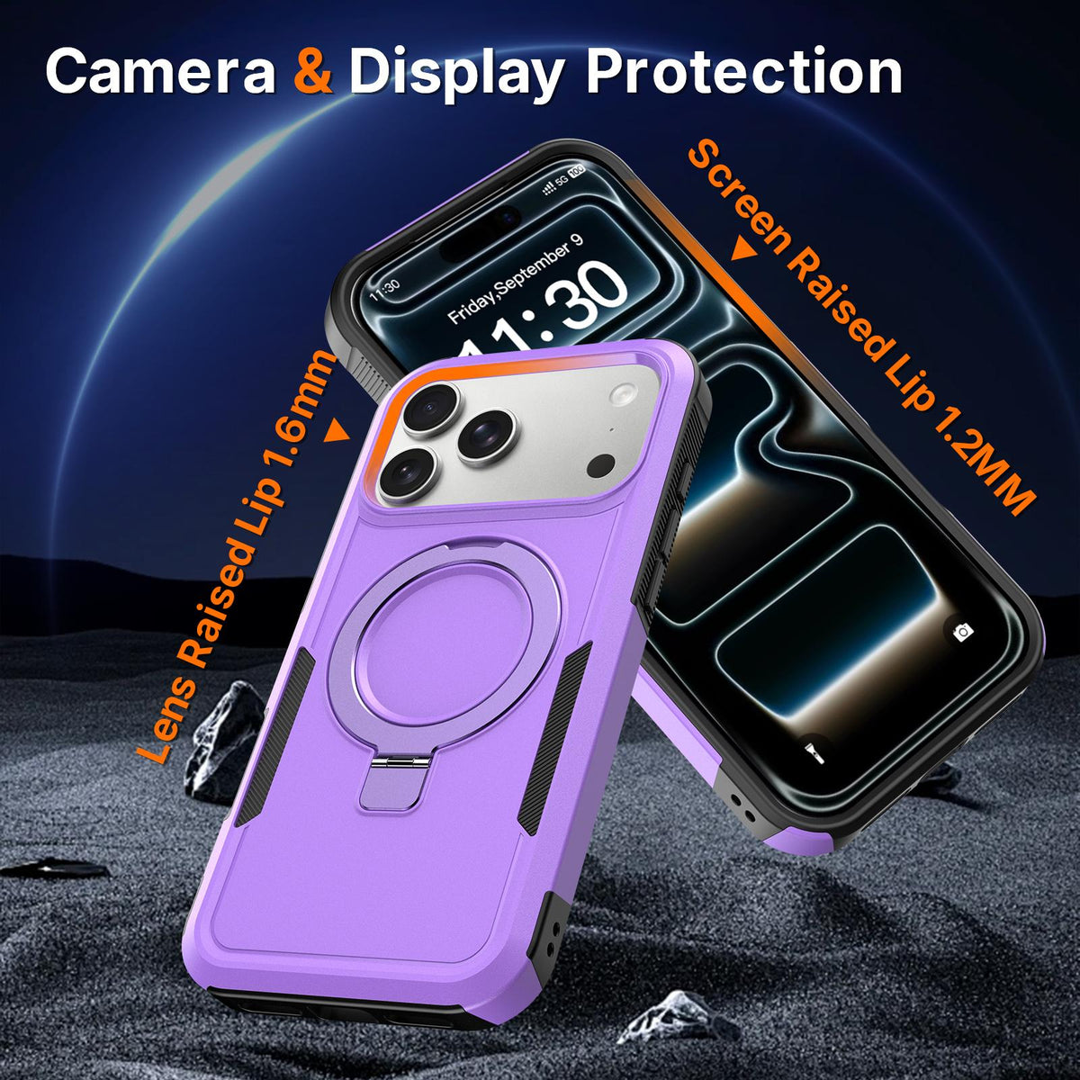 For iPhone 18 Pro Shockproof Protective TPU Hybrid PC Ring Holder Magnetic Phone Case - Purple - EDA010210801A