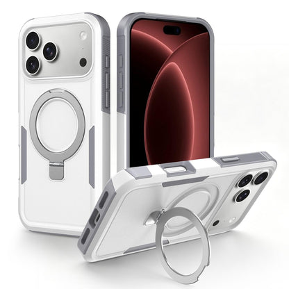 For iPhone 18 Pro Shockproof Protective TPU Hybrid PC Ring Holder Magnetic Phone Case - White - EDA010210801B