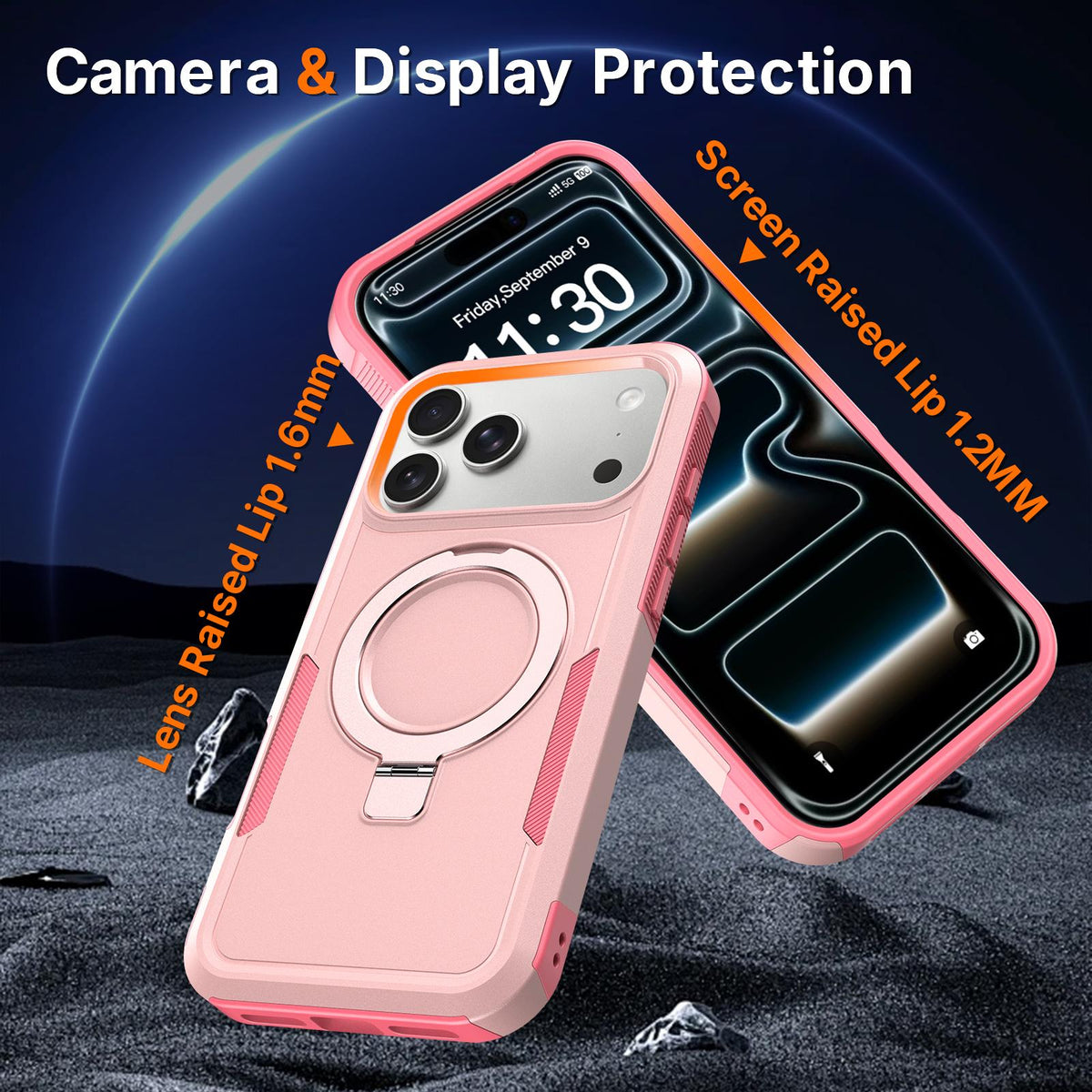 For iPhone 18 Pro Shockproof Protective TPU Hybrid PC Ring Holder Magnetic Phone Case - Pink - EDA010210801C