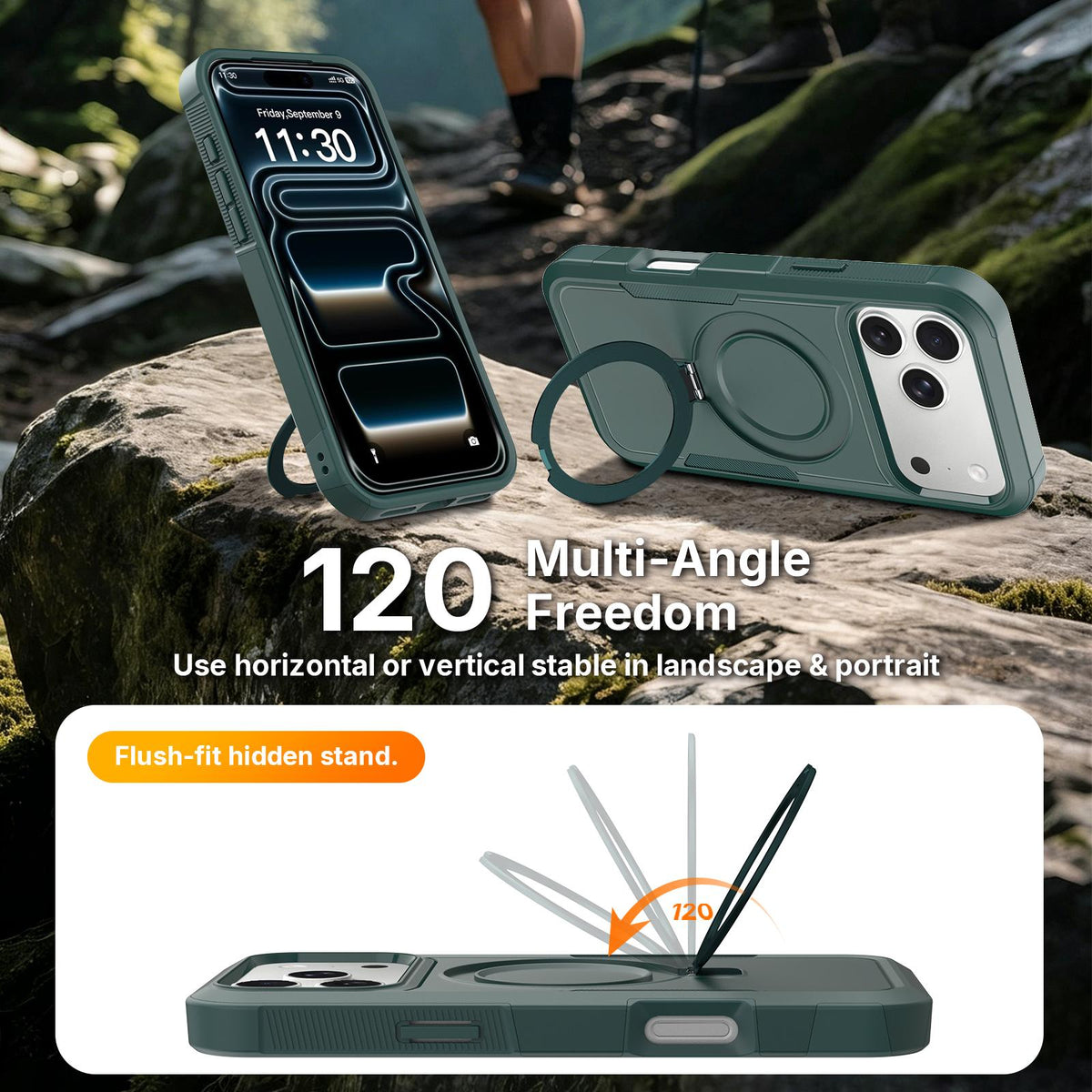 For iPhone 18 Pro Shockproof Protective TPU Hybrid PC Ring Holder Magnetic Phone Case - Green - EDA010210801D