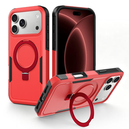 For iPhone 18 Pro Shockproof Protective TPU Hybrid PC Ring Holder Magnetic Phone Case - Red - EDA010210801E