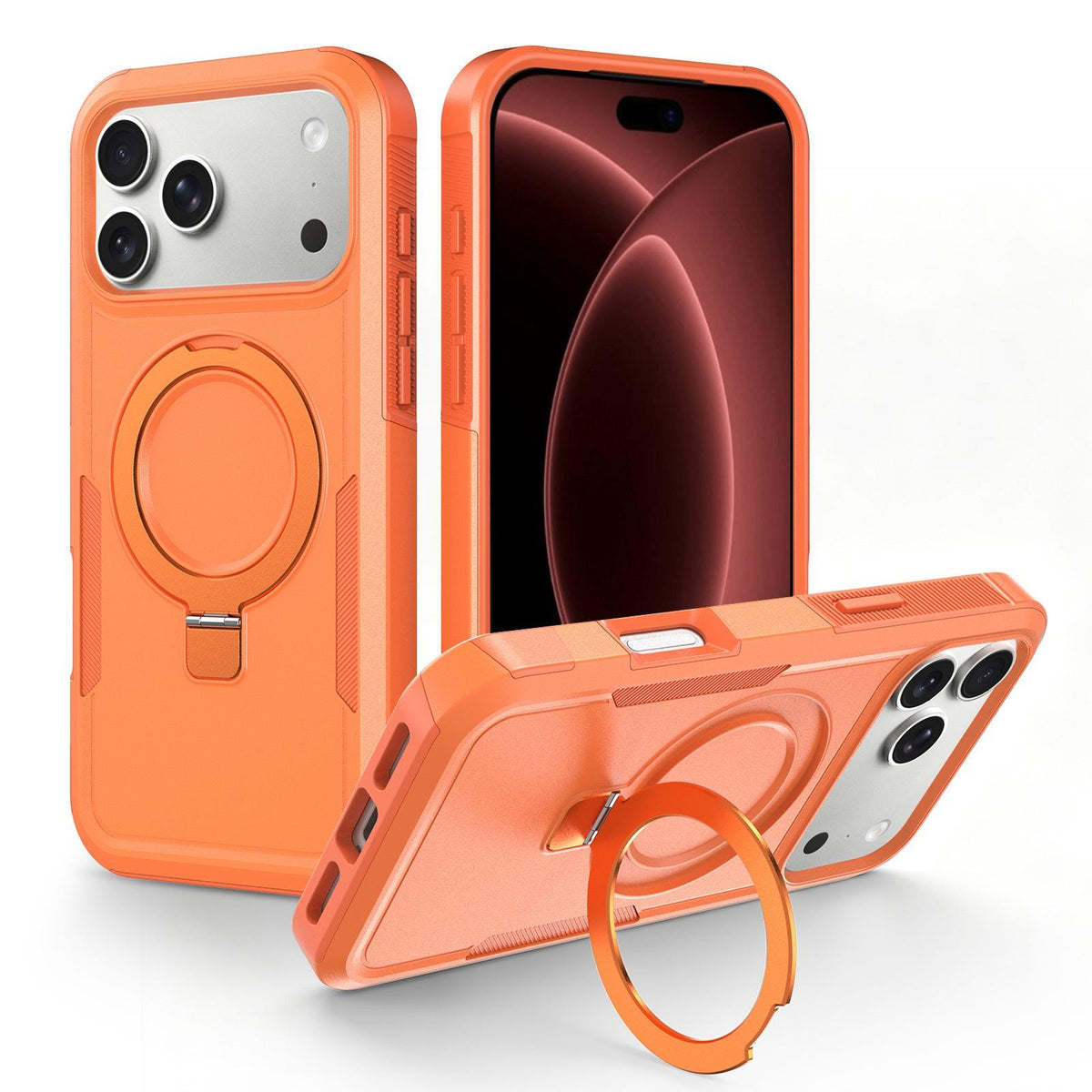 For iPhone 18 Pro Shockproof Protective TPU Hybrid PC Ring Holder Magnetic Phone Case - Orange - EDA010210801I