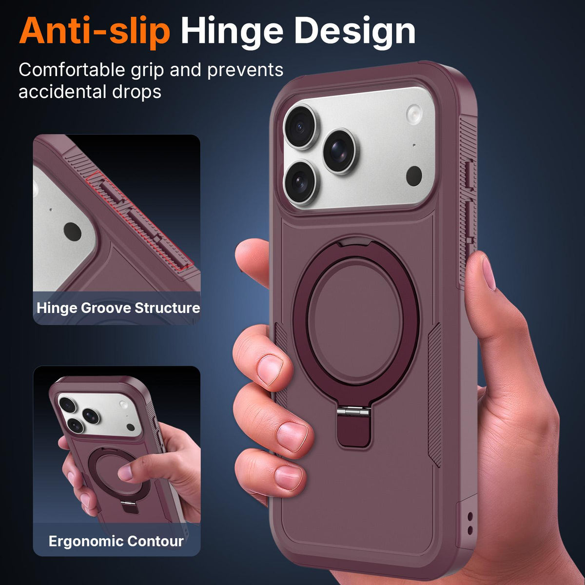 For iPhone 18 Pro Shockproof Protective TPU Hybrid PC Ring Holder Magnetic Phone Case - Wine Red - EDA010210801J