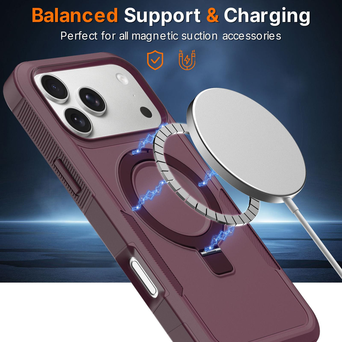 For iPhone 18 Pro Shockproof Protective TPU Hybrid PC Ring Holder Magnetic Phone Case - Wine Red - EDA010210801J