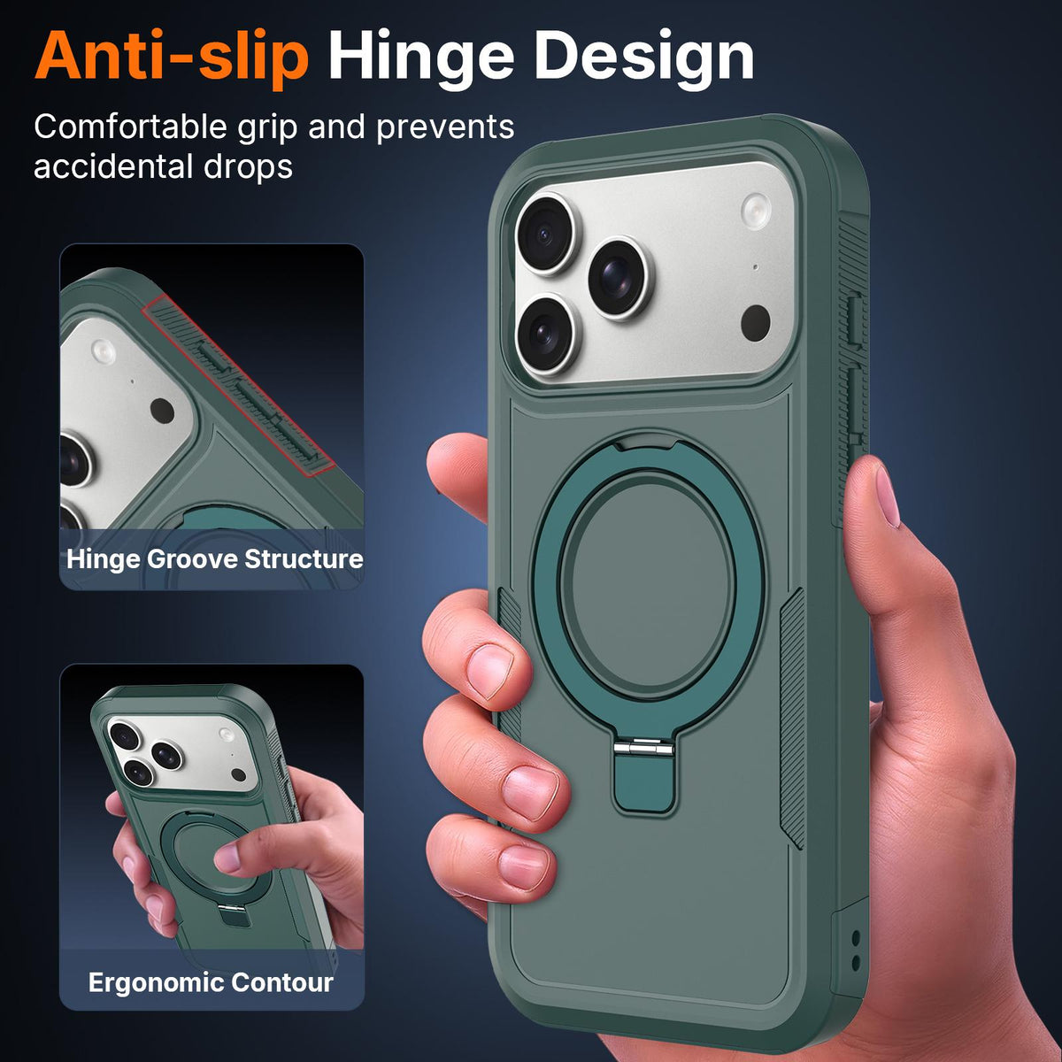 For iPhone 18 Pro Max Shockproof Protective TPU Hybrid PC Ring Holder Magnetic Phone Case - Green - EDA010210802D