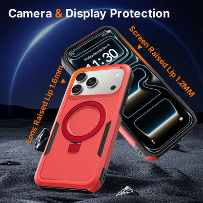 For iPhone 18 Pro Max Shockproof Protective TPU Hybrid PC Ring Holder Magnetic Phone Case - Red - EDA010210802E