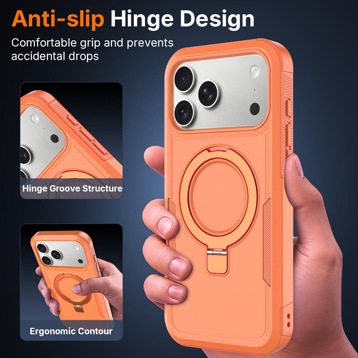 For iPhone 18 Pro Max Shockproof Protective TPU Hybrid PC Ring Holder Magnetic Phone Case - Orange - EDA010210802I
