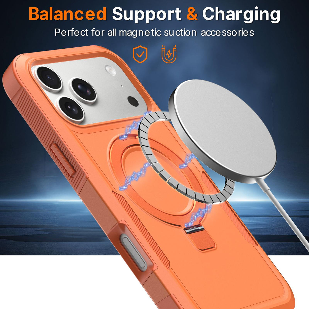 For iPhone 18 Pro Max Shockproof Protective TPU Hybrid PC Ring Holder Magnetic Phone Case - Orange - EDA010210802I