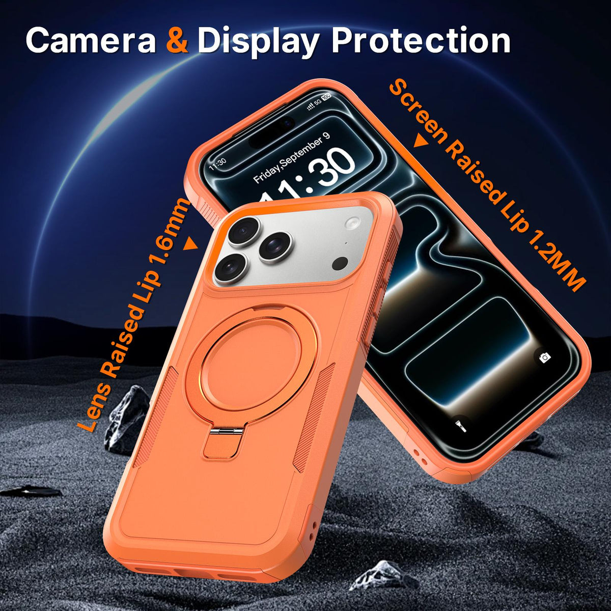 For iPhone 18 Pro Max Shockproof Protective TPU Hybrid PC Ring Holder Magnetic Phone Case - Orange - EDA010210802I