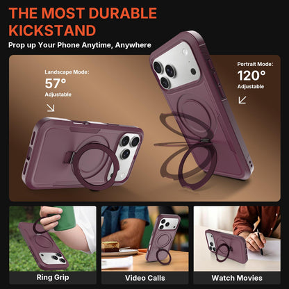 For iPhone 18 Pro Max Shockproof Protective TPU Hybrid PC Ring Holder Magnetic Phone Case - Wine Red - EDA010210802J