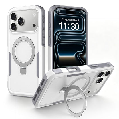 For iPhone 17 Pro Max Shockproof Protective TPU Hybrid PC Ring Holder Magnetic Phone Case - White - EDA010210803B