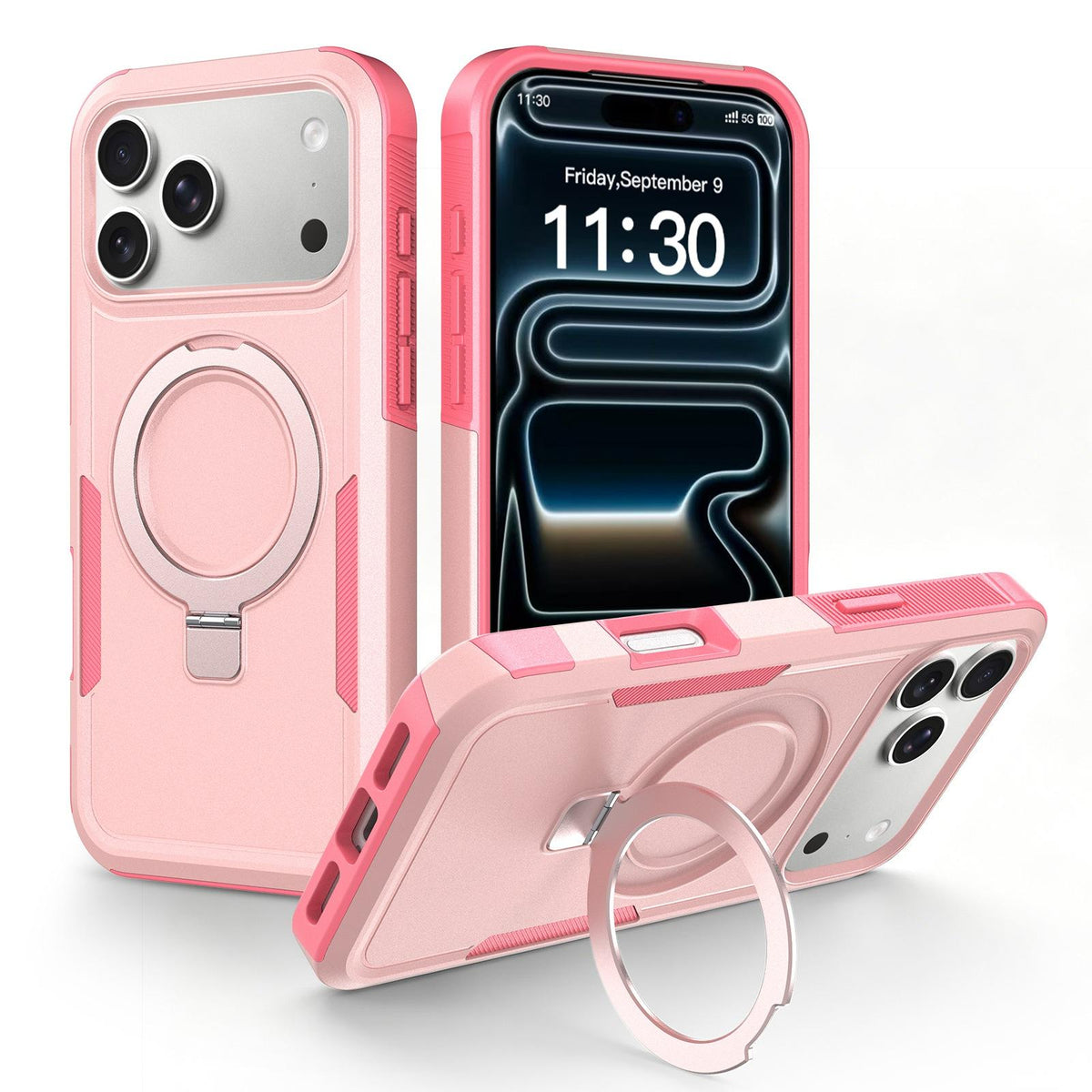 For iPhone 17 Pro Max Shockproof Protective TPU Hybrid PC Ring Holder Magnetic Phone Case - Pink - EDA010210803C