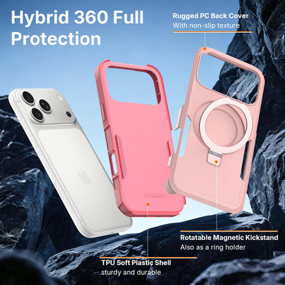 For iPhone 17 Pro Max Shockproof Protective TPU Hybrid PC Ring Holder Magnetic Phone Case - Pink - EDA010210803C