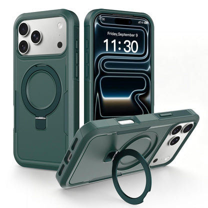 For iPhone 17 Pro Max Shockproof Protective TPU Hybrid PC Ring Holder Magnetic Phone Case - Green - EDA010210803D