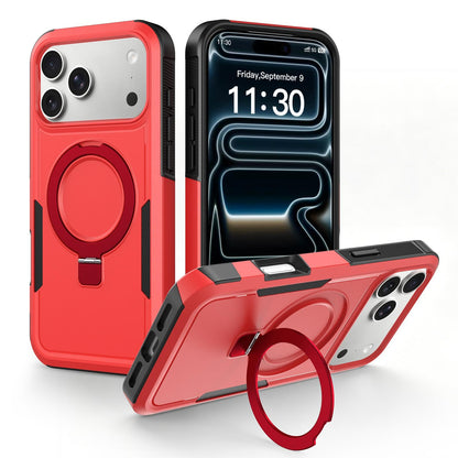 For iPhone 17 Pro Max Shockproof Protective TPU Hybrid PC Ring Holder Magnetic Phone Case - Red - EDA010210803E
