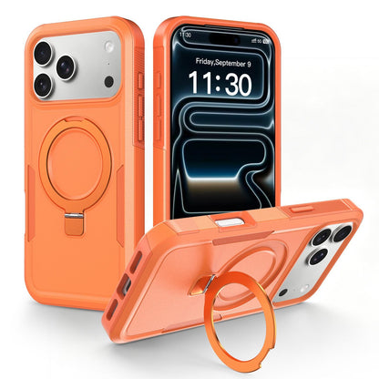 For iPhone 17 Pro Max Shockproof Protective TPU Hybrid PC Ring Holder Magnetic Phone Case - Orange - EDA010210803I