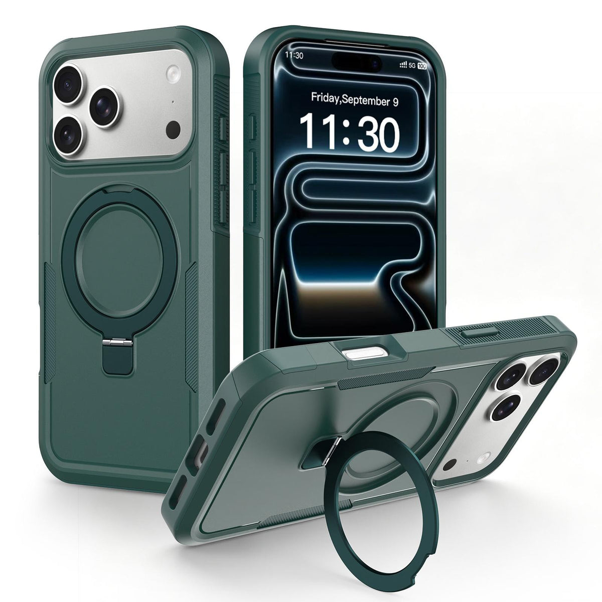 For iPhone 17 Pro Shockproof Protective TPU Hybrid PC Ring Holder Magnetic Phone Case - Green - EDA010210804D