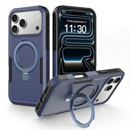 For iPhone 17 Pro Shockproof Protective TPU Hybrid PC Ring Holder Magnetic Phone Case - Blue - EDA010210804G