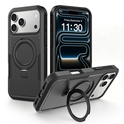 For iPhone 17 Pro Shockproof Protective TPU Hybrid PC Ring Holder Magnetic Phone Case - Black - EDA010210804H