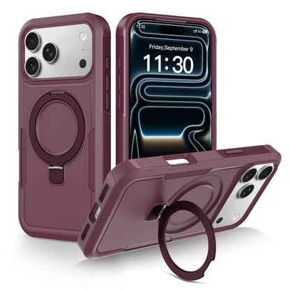 For iPhone 17 Pro Shockproof Protective TPU Hybrid PC Ring Holder Magnetic Phone Case - Wine Red - EDA010210804J