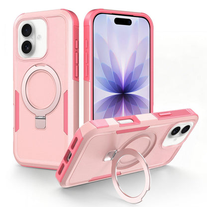 For iPhone 17 Shockproof Protective TPU Hybrid PC Ring Holder Magnetic Phone Case - Pink - EDA010210805C